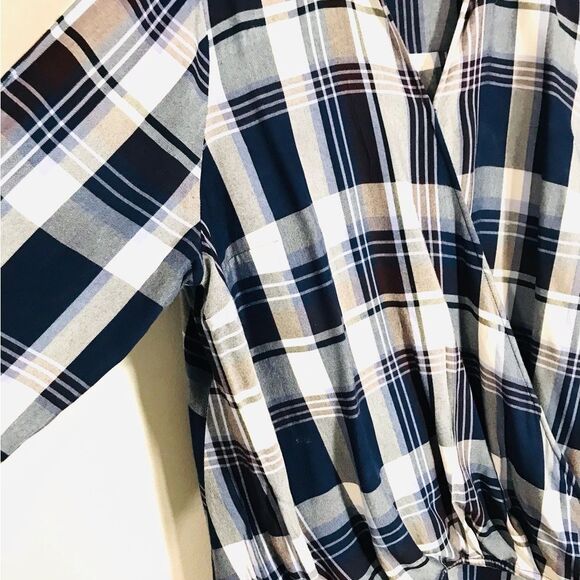 LANE BRAYANT button down shirt top crossed front pleaded blue casual women’s 22 - Picture 2 of 4